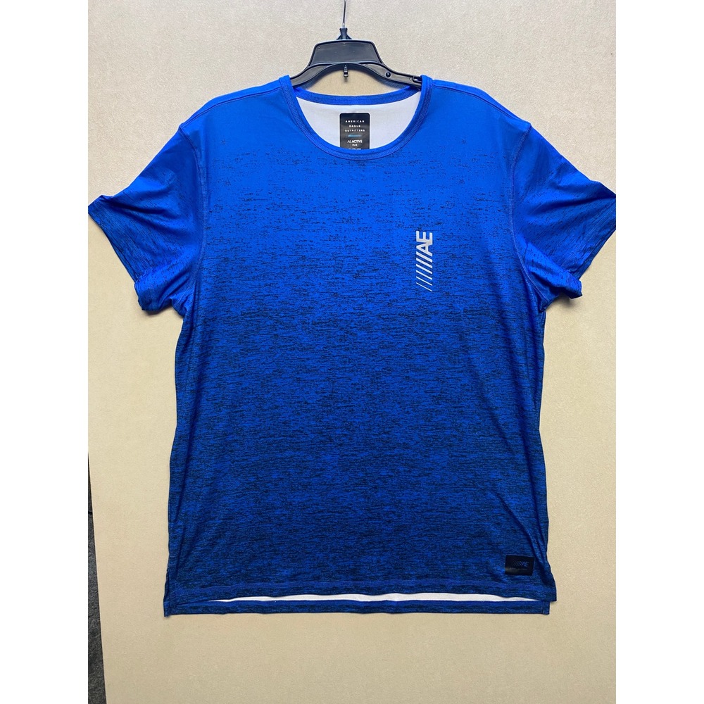 American Eagle AE Active Flex Mens XL Blue Space Dye Performance T-Shirt Logo